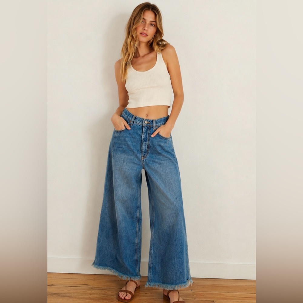 We the Free Wide-Leg Jeans with Frayed Hem